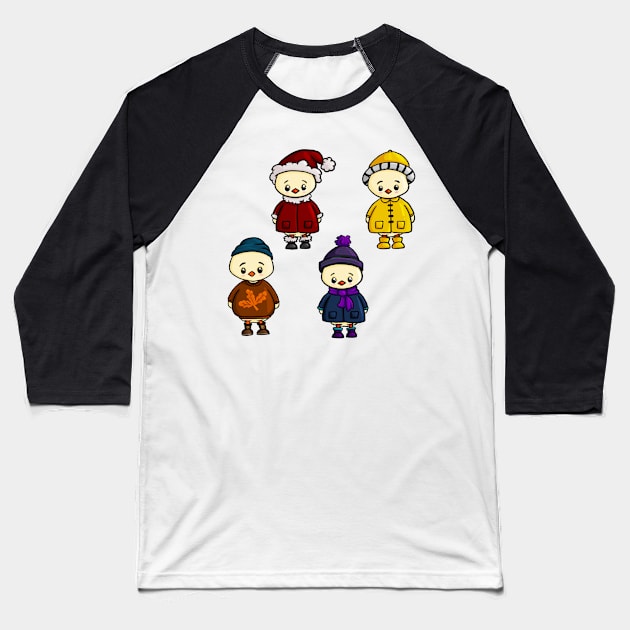 Group of Seasonal Cute Ducks Baseball T-Shirt by Fun4theBrain